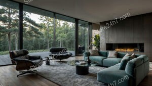Chic Living Room with Modern Furniture and Scenic Views