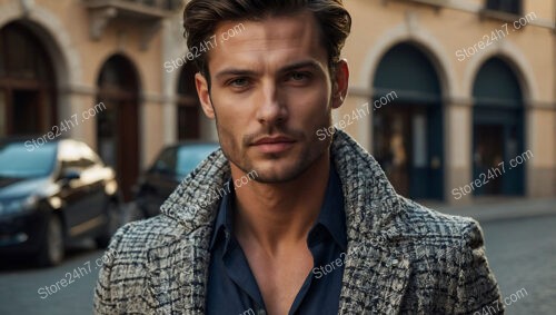 Classic Appeal: Young Man in a Textured Grey Coat