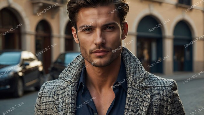 Classic Appeal: Young Man in a Textured Grey Coat