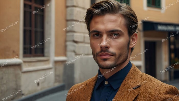 Classic Charm: A Young Man in a Textured Blazer