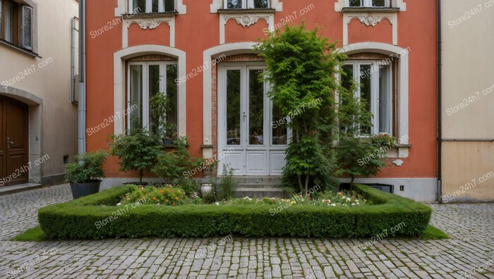 Classic German Townhouse with Ornate Facade and Lush Garden