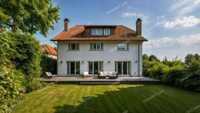 Classic German Villa with Expansive Lawn and Sunlit Patio