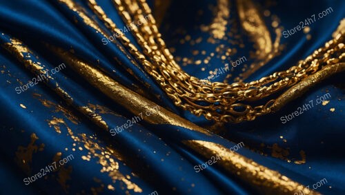 Close-Up of Blue Fabric with Golden Chains and Flecks