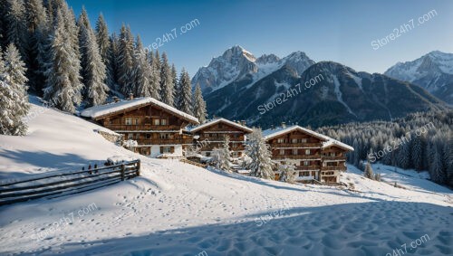 Cluster of Bavarian Ski Chalets Surrounded by Snowy Forests