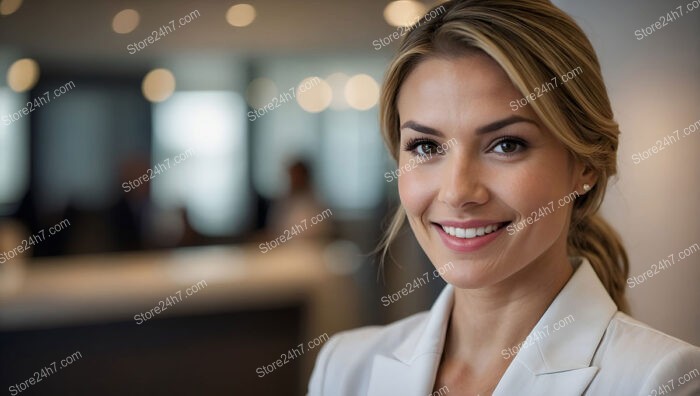 Confident and Friendly Office Manager in a Modern Office