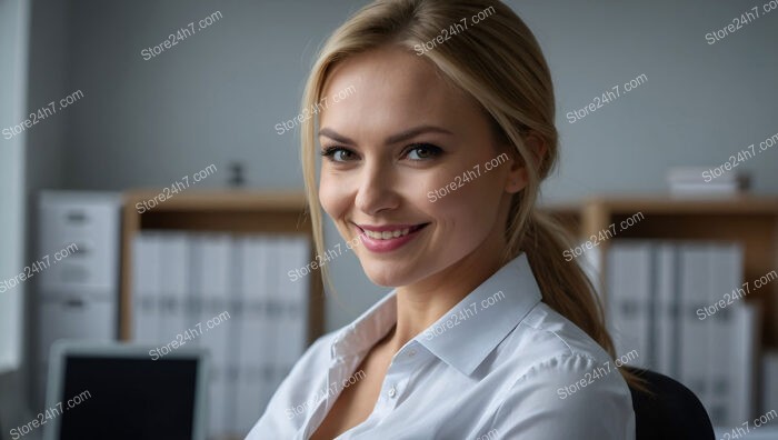 Confident female secretary in a bright modern office