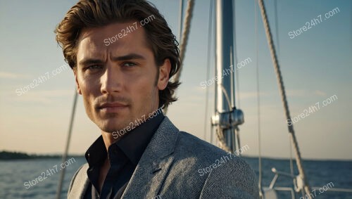 Confident Man in Gray Suit on a Stylish Yacht