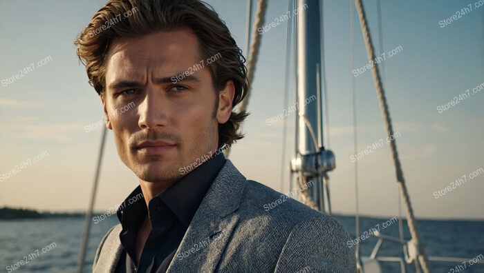 Confident Man in Gray Suit on a Stylish Yacht