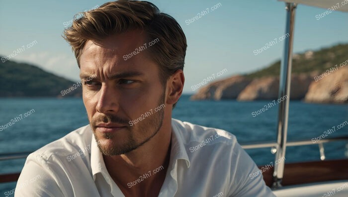 Confident Man in White Shirt on a Scenic Yacht