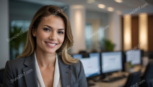 Confident Office Manager in Modern Corporate Office Setting