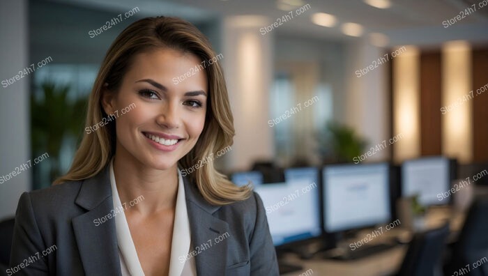 Confident Office Manager in Modern Corporate Office Setting