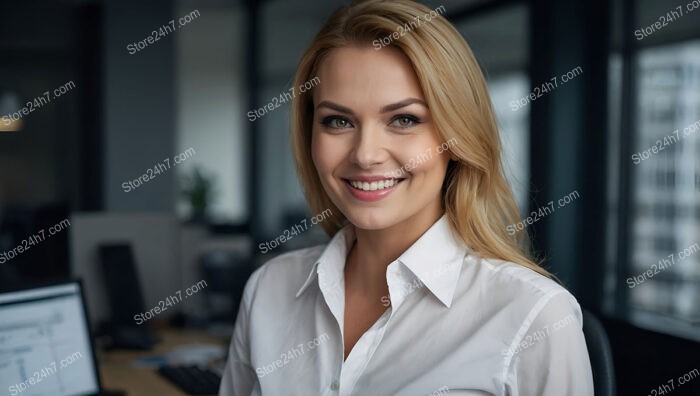 Confident secretary in a bright and professional office