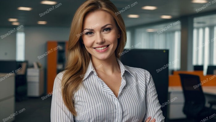 Confident secretary in a bright modern office setting