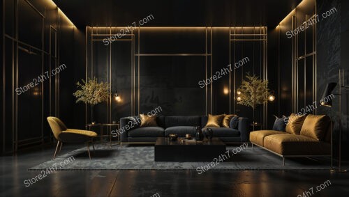 Contemporary Black and Gold Living Room with Minimalist Flair