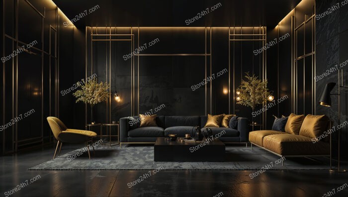 Contemporary Black and Gold Living Room with Minimalist Flair