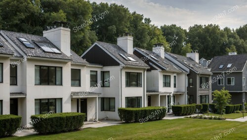 Contemporary German Row Houses with Scenic Green Belt Background