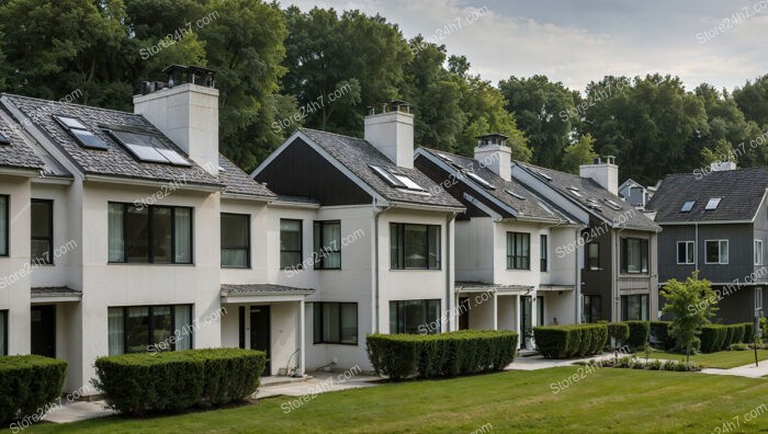 Contemporary German Row Houses with Scenic Green Belt Background