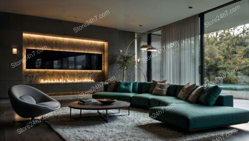 Contemporary Living Room with Modern Lighting and Cozy Ambiance