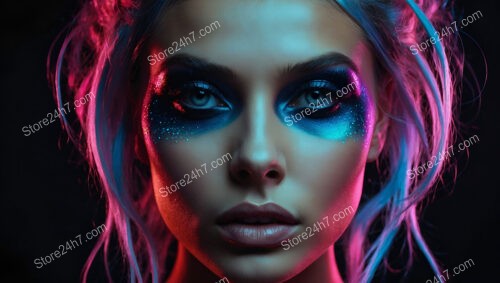 Cosmic Glow: Futuristic Makeup with Neon Highlights and Glitter