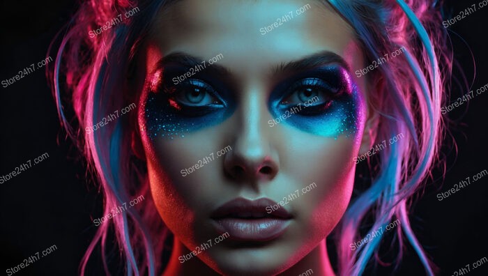 Cosmic Glow: Futuristic Makeup with Neon Highlights and Glitter