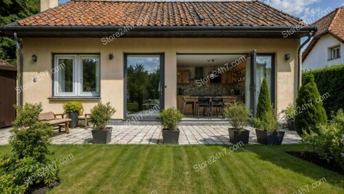 Cozy German home with open kitchen and outdoor seating area