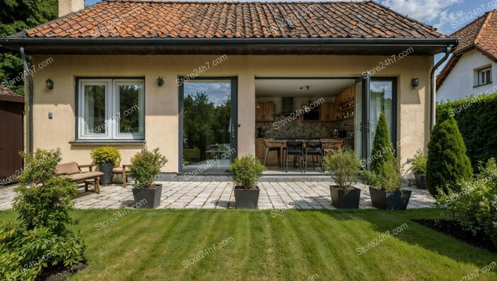 Cozy German home with open kitchen and outdoor seating area