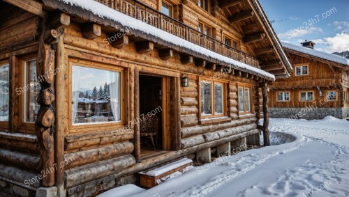 Cozy Log Chalet with Rustic Wooden Carvings