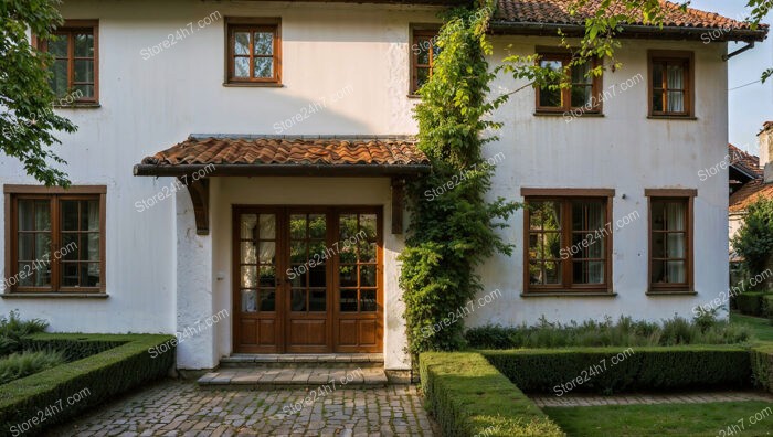 Cozy Two-Story Cottage with Ivy and Stone Pathway