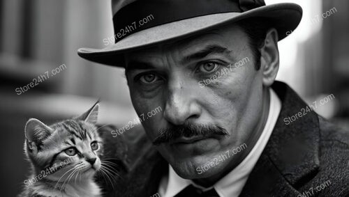 Dapper Man in Fedora and Suit Holding a Kitten