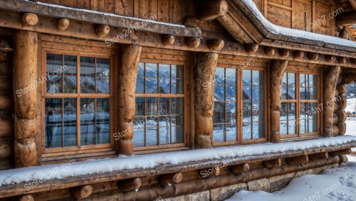 Detailed Wooden Chalet with Large Windows and Log Design