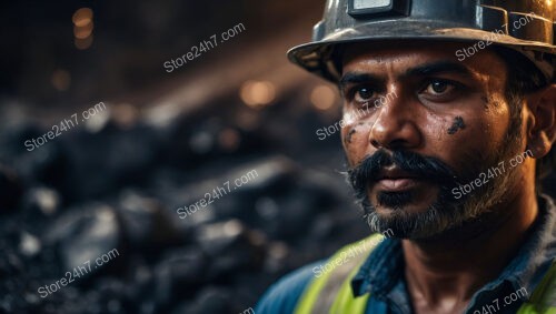 Determined Coal Miner Covered in Soot and Dust