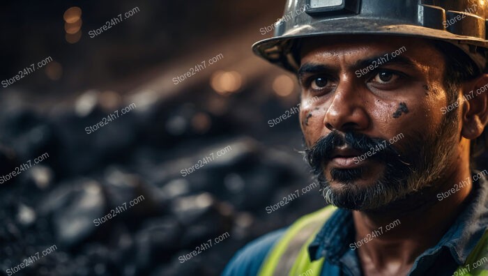 Determined Coal Miner Covered in Soot and Dust