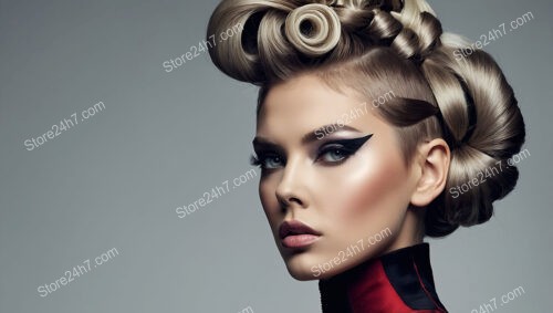 Dramatic updo with bold makeup for a striking look