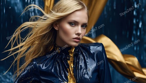 Dynamic Fashion Portrait with Flowing Blonde Hair