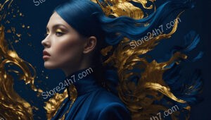Dynamic Golden Flow and Blue Elegance in Motion