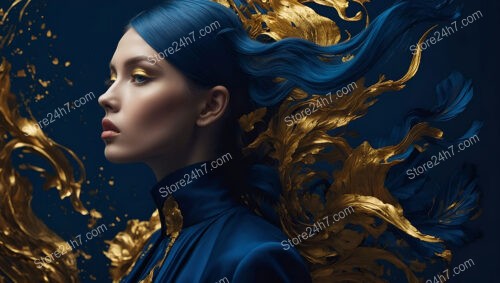 Dynamic Golden Flow and Blue Elegance in Motion