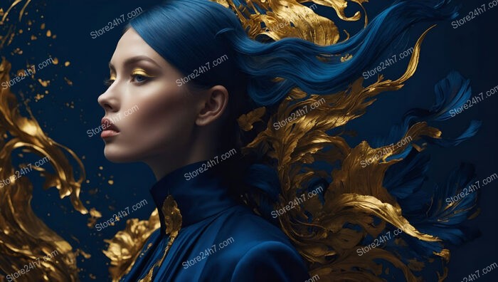 Dynamic Golden Flow and Blue Elegance in Motion