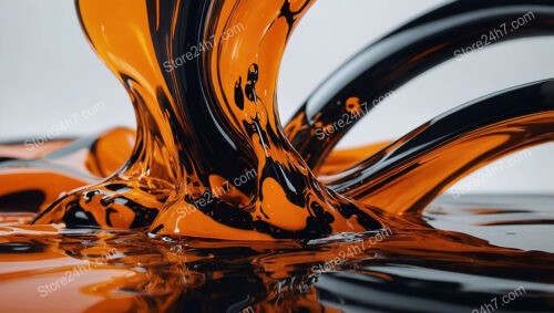 Dynamic Liquid Art: Orange and Black Flowing Together