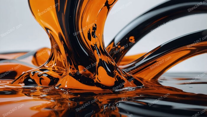 Dynamic Liquid Art: Orange and Black Flowing Together