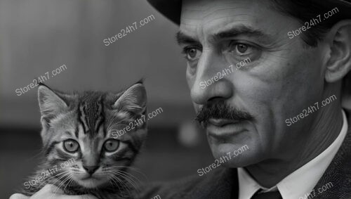 Early 20th Century Man in Suit Holding Kitten