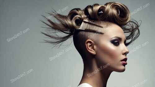 Edgy Mohawk Updo with Sharp Lines and Wind-Swept Flair