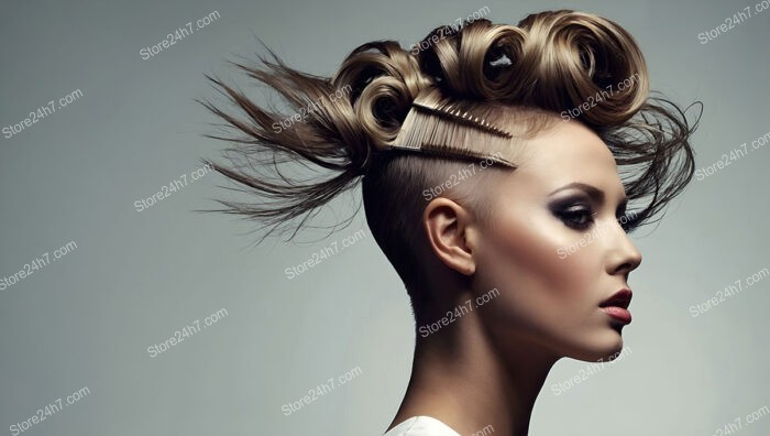 Edgy Mohawk Updo with Sharp Lines and Wind-Swept Flair