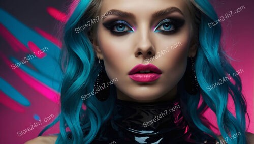 Electric Blue Beauty: Bold Makeup and Neon Pink Accents