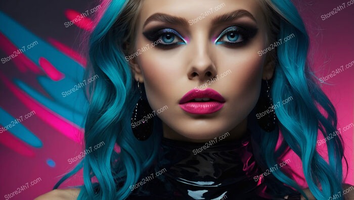 Electric Blue Beauty: Bold Makeup and Neon Pink Accents