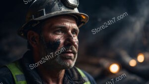 Coal Miner Underground in a Dark, Deep Tunnel