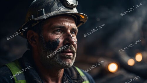 Coal Miner Underground in a Dark, Deep Tunnel