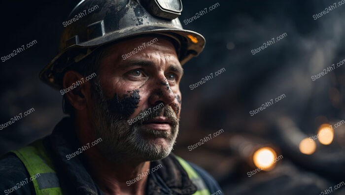 Coal Miner Underground in a Dark, Deep Tunnel