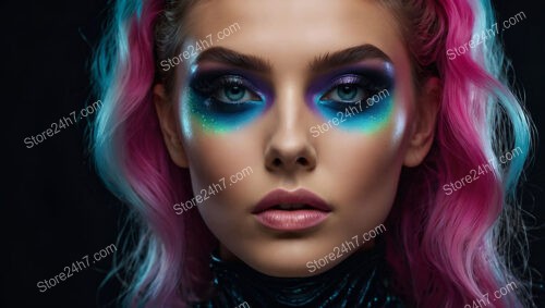 Electric Glow: Futuristic Makeup and Neon Hair Vibes