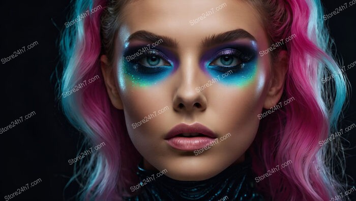 Electric Glow: Futuristic Makeup and Neon Hair Vibes