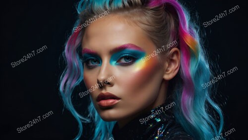 Electric Prism: Rainbow Makeup for Bold, Futuristic Fashion